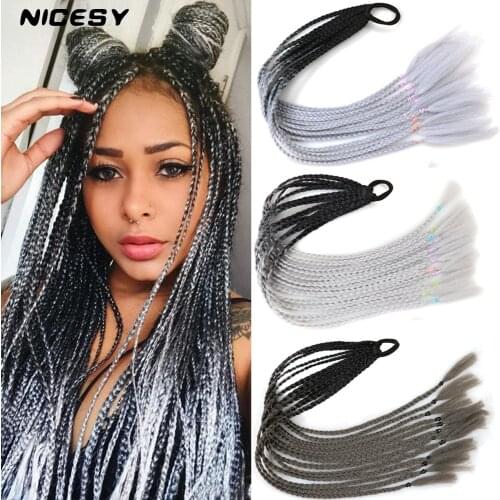 NICESY Ponytail Hair Braid Synthetic Extensions False Overhead Tail With Rubber Elastic Band Braiding Rainbow Hairpiece Pigtail