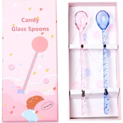 Premium Glass Material Coffee Dessert Sugar Ice Cream Stirring Tea Milkshake Spoon Set for Tableware Kitchen Cafe or Bar