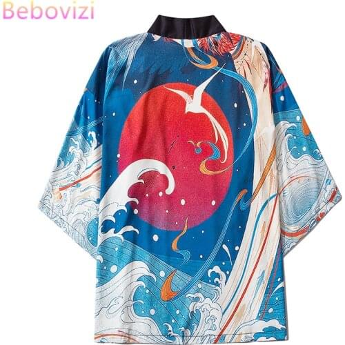 M-XXL Fashion Red Sun Summer Loose Japanese Samurai Streetwear Cardigan Women Men Harajuku Haori Kimono Cosplay Blouse Yukata