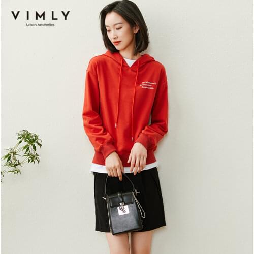 Vimly Hoodies For Women Spring New Caual Hooded Letter Full Sleeve Loose Sweatshirt Women Fashion Pullover Tops F6537