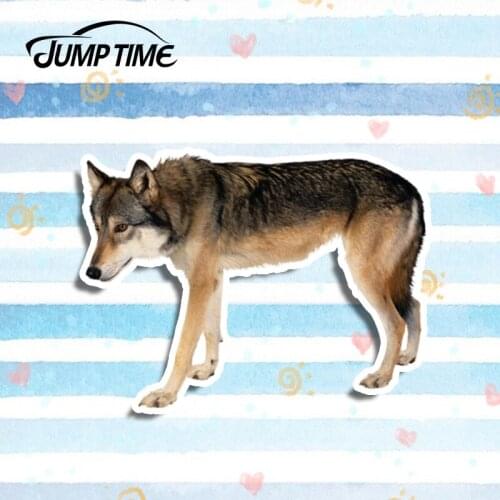 Jump Time 13cm x 9.7cm For Canis lupus campestris Animal Wolf Car Stickers and Decals JDM Laptop Windshield Bumper Car Wrap