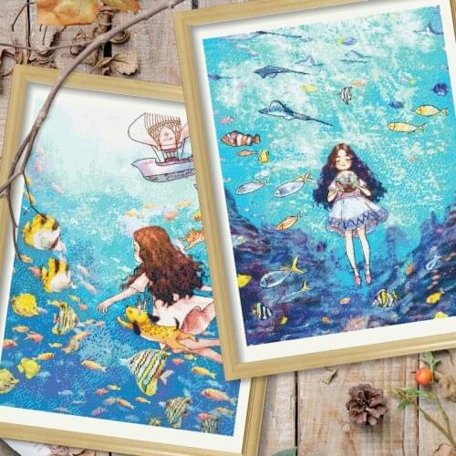 Cross stitch sea girl underwater animal cartoon pattern friends creative birthday gift decoration DIY cross-stitch наборы