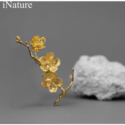 INATURE 2021 Fashion 925 Sterling Silver Cherry Blossom Flower Brooch Pins For Women Designer Jewelry Gift