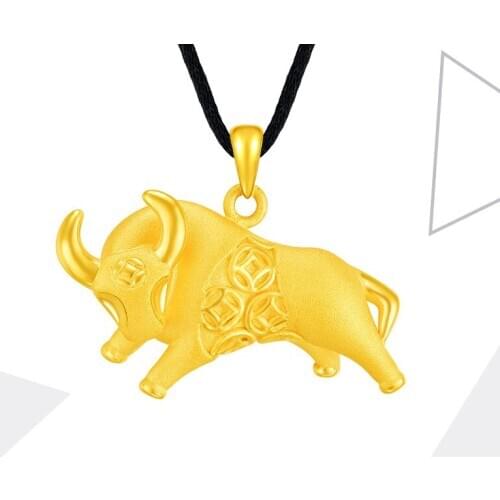 Pure 24K Yellow Gold Pendant Women 3D 999 Gold Coin Cattle Necklace Pendant