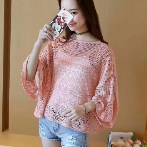 Summer Plus Size Women Knitted Pullover Tops Fashion Hollow Out Women Pull Jumpers Casual Half Sleeve Pullovers Sweater