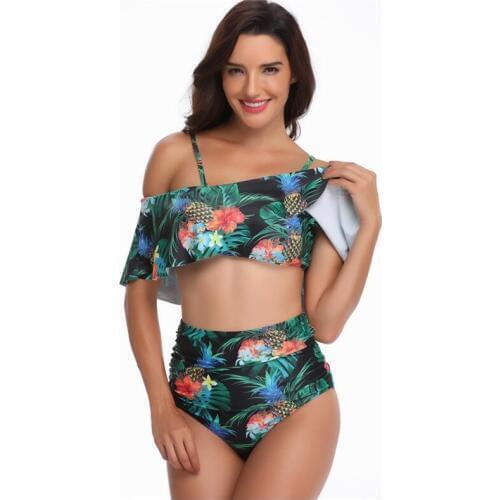 New Womens Swimwear Sexy Bikini High Waist Women Swimsuit Ruffled Bathing Suit Floral Off Shoulder Swimsuit Vintage Bikini Set