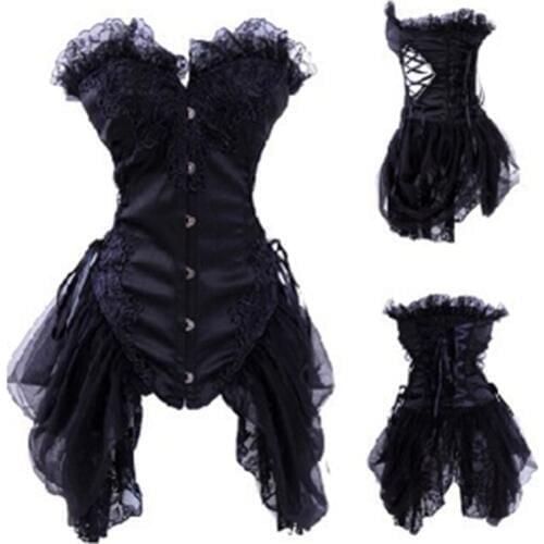Women Wingler Vintage Mesh Sexy Hot Black Elegant 2XL Overbust Gothic White Bustier Corset Waist Trainer Size