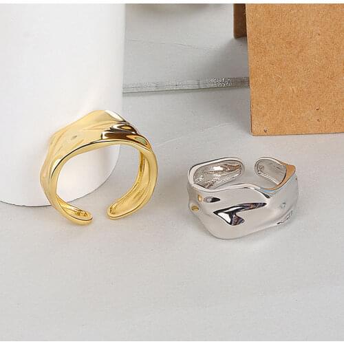 LIVVY Silver Color Minimalist Retro Texture Irregular Design 2021 New Open Ring for Women Gold Color Jewelry Gifts