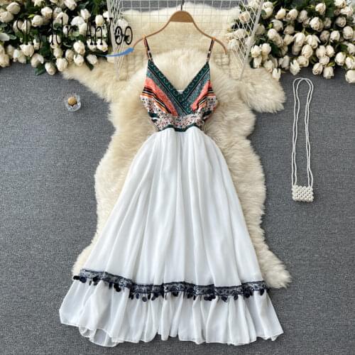 Summer Women Boho Robe Femme Beach Dress Vintage Printed Chiffon Elegant Midi Long Dresses Large Swing Vestidos