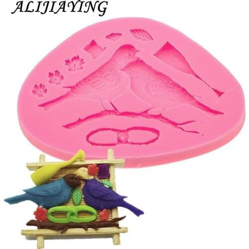 1Pcs Magpie Bird Fondant Cake Liquid Silicone Molds Biscuits Mould Chocolate Kitchen DIY Wedding Cake Decorating Tools D0566