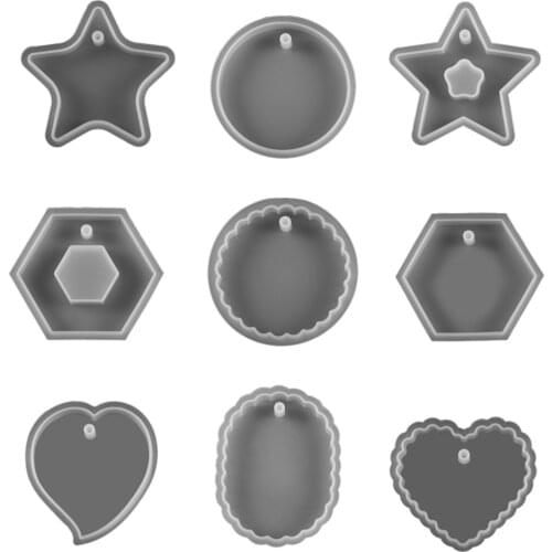 1PC Silicone Mold Heart Round Hexagon 9Shapes Pendant Resin Silicone Mould Craft Jewelry Pendant DIY For Jewelry Making Molds