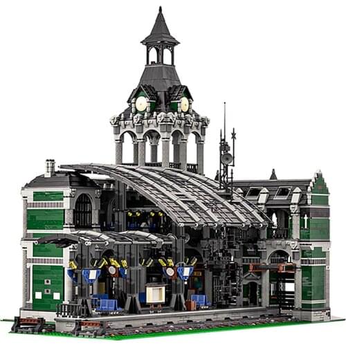 12698 PCS Toys MOC City Street Scene Train Station Building Blocks Modular Construction Block Model for Children Gift