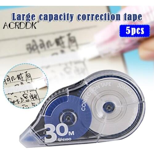 5pcs Correct Correction Tape White Translucent Dispenser Shows How Much Tape is Remaining 30m FL