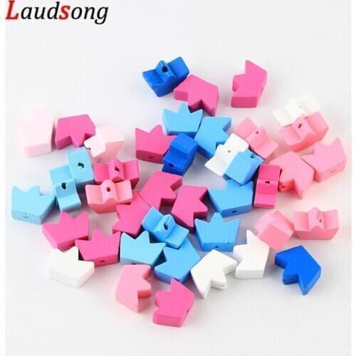 50Pcs/lot 13x16mm Multicolor Crown Beads Wooden Spacer Beads For Jewelry Making DIY Necklace Bracelet Pacifier Clip Accessories