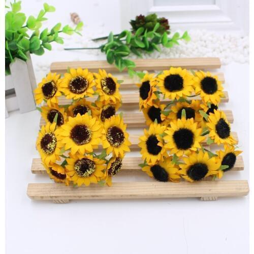 6pcs/bunch sunflower Handmake Artificial Flower Bouquet Wedding Decoration DIY Wreath Gift Box Scrapbooking Craft Fake Flower