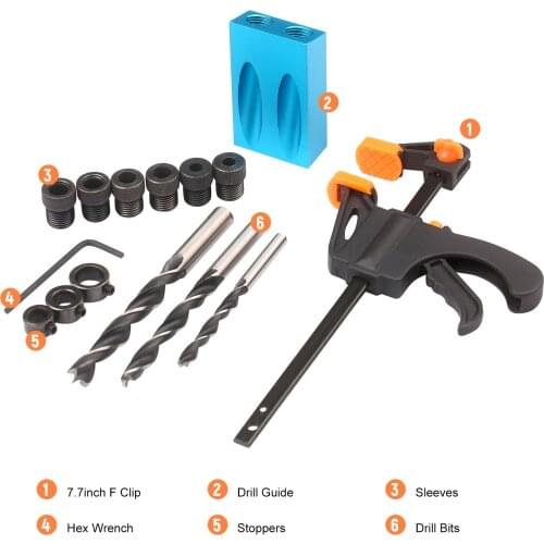 8pcs Pocket Hole Jig Kit 8mm 10mm 15 Degree Angle Drill Guide Woodwoorking Tool Inclined Hole Jig Hole Puncher Locator