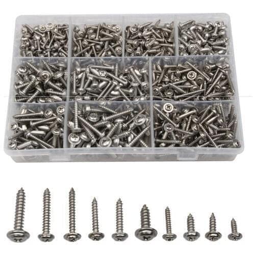 900PCS Stainless Steel Screw Cross Self-tapping Bolt PWA With Pad Phillips Round Screws Bolt Kit For Connection Of Machine