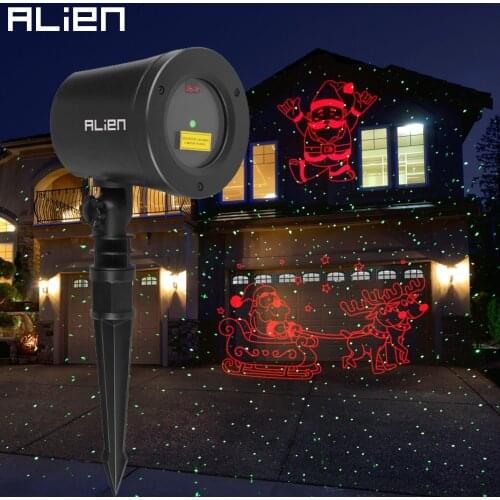 ALIEN Christmas Laser Projector Motion Red Theme Santa Elk Sled Static Green Dots Star Outdoor Waterproof Garden Tree Show Light