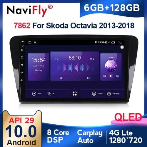 New 6GB+128GB QLED 1280*720 Android 10 For Skoda Octavia 2014-2018 Navigation GPS Car Multimedia Radio Player Octa Core Carplay