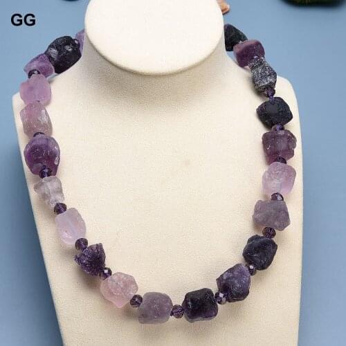 GG Jewelry Natural Purple Fluorites Square Rough Nugget Real Stone Purple Crystal Necklace Handmade For Women