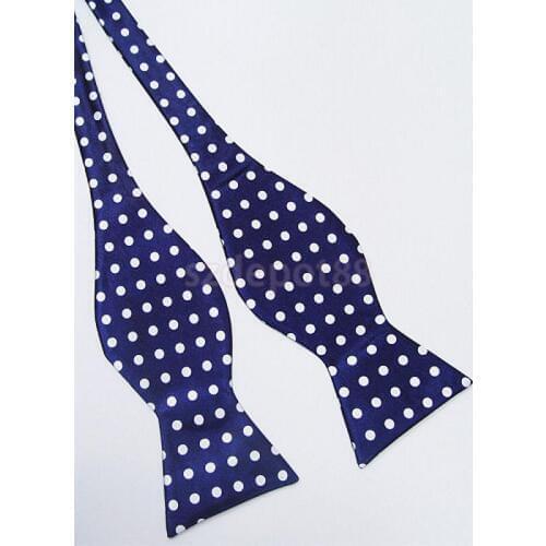 Classic Big White Dots Self Tie Dark Blue Bow Tie 20
