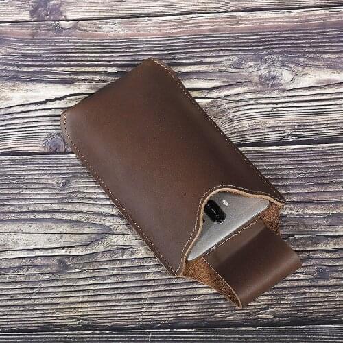 Leather mobile phone waist bag simple single layer leather waist belt bag mens carry on bag thin mobile phone bag