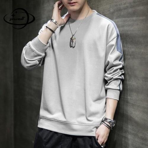 M-4xl Mens Sweatshirts Spring Autumn Male Hoodies Long Sleeve O-Neck Patchwork Comfortable Loose Top Clothes Hy43