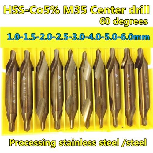 M35 60 degrees Center drill 1.0-1.5-2.0-2.5-3.0-4.0-5.0-6.0mm HSS-Co5% Processing stainless steel .steel, Free shipping