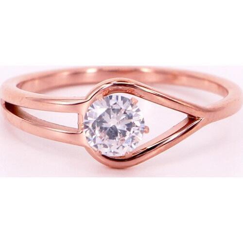 Fashion Stainless Steel Crystal Zircon Engagement Hollow Water Drop Rings Women Rose gold color Elegant Party Wedding Rings