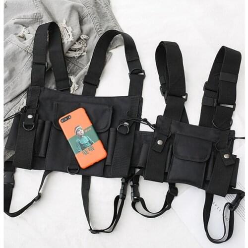 Men women Tactical Shoulder Chest Rig Bag Hip Hop Vest Streetwear Backpack Hip-hop Vest Waist Packs Adjustable Pockets Waistcoat