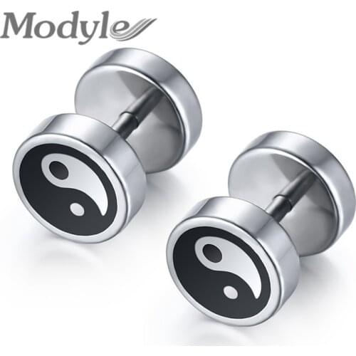 Modyle Punk rock cool men stud earrings stainless steel eight trigrams pattern high quality earrings for men wholesale