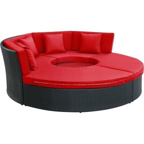 All Weather Circular Wicker Patio Daybed Set in Espresso Red