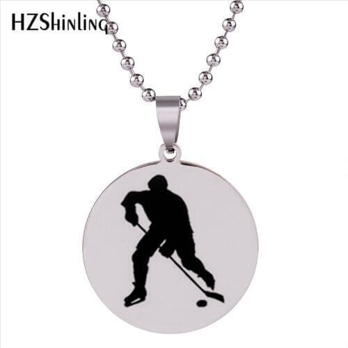 2018 New Hockey Players Pendant Necklace Ice Hockey Stainless Steel Pendants Jewelry Sports Ball Chain Fathers Gifts HZ7