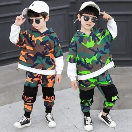 2020 Children Spring Camouflage Sport Clothing Suit Boys Hoodies + Pants 2pcs Outfits Kids Casual Outdoor Tracksuits