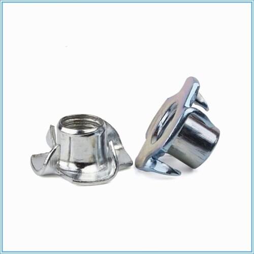 50Pcs M3 M4 M5 M6 Zinc Plated Four Claws Nut Speaker Nut T-nut Blind Pronged Tee Nut Furniture