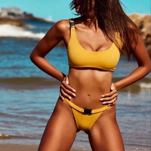 Solid Color Buckle Bikini Tops Women Sexy Swimsuit Brazilian 2021 Bathing Suits Swimming Fashion Beach Wear Swimwear Hot Biquini