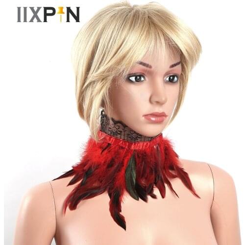 Women Retro Punk Gothic Feather Collar Lace Choker Neck Wrap Collar tage Performance Halloween Cosplay Costumes Accessories