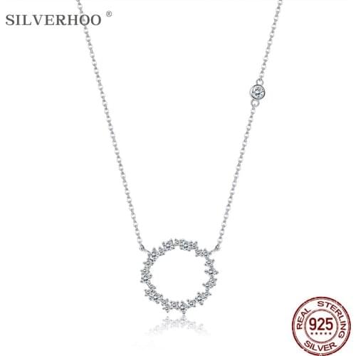 SILVERHOO Choker Necklaces For Women 925 Sterling Silver Circle Full Cubic Zirconia Pendant Necklace Silver Jewelry New Arrival