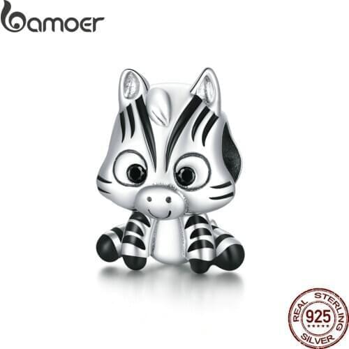 Bamoer 925 Sterling Silver Retro Charm for Original Bracelet & Bangle Vintage Cartoon Zebra Charms Jewelry DIY Bracelet BSC387