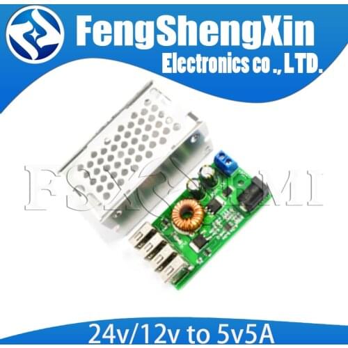9V 12V 24V 36V To 5V DC-DC Step Down Board 5A 4 USB Output Buck Converter Power Supply Module with Aluminum Shell For Phones