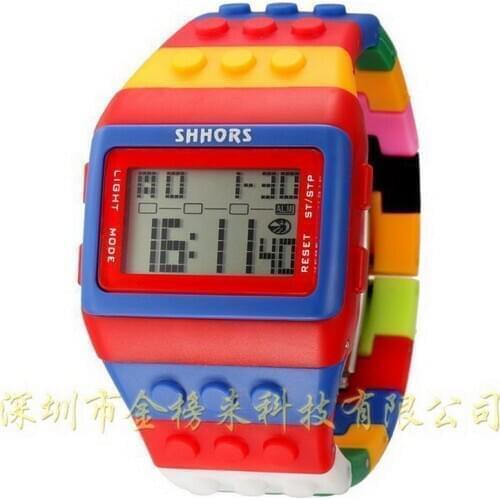 Rainbow color Building Blocks Watch LED Electronic Night Light Children Watch Plastic Quartz Watch Baby Things Children Toys