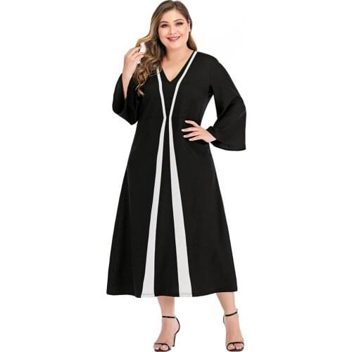 Ramadan Kaftan Muslim Abaya Islamic Eid Long Dress Women Arab Turkish Kaftan Maxi Robe Plus Size Female Middle East V-neck Gown