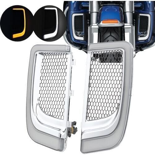 Running Turn Signal Lights Chrome Motorcycle LED Fairing Lower Grills For Harley Touring Electra Road Glide Ultra Limited 14-20