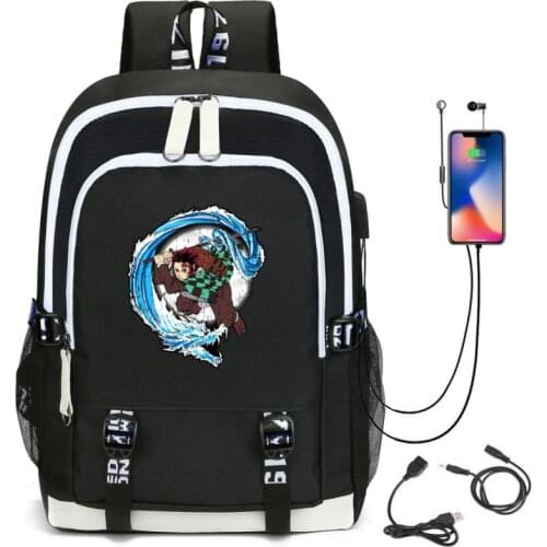 Kimetsu no Yaiba Cosplay Backpack USB Rechargeable School Backpack Kamado Tanjirou Dragon Print Computer Bag Demon Slayer Cos