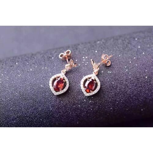 Natural red garnet gem drop earrings S925 Natural gemstone earring women personality water drop butterfly Earrings engagement