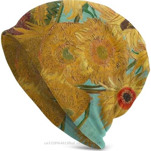 Bonnet Hats Vincent Van Gogh Painter Men Womens Knitting Hat Vase With Twelve Sunflowers Winter Warm Cap Skullies Beanies Caps