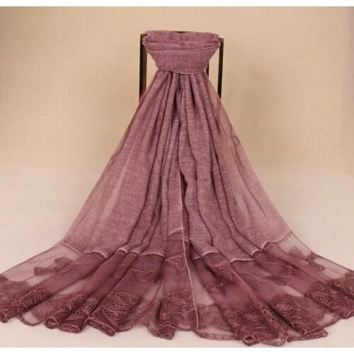 Flower Bowknot Lace Scarf Cotton Pashmina Muslim Hijab Shawls Long Head Wraps Lage Size Scarves 10 color 200*95cm 1PC Retail