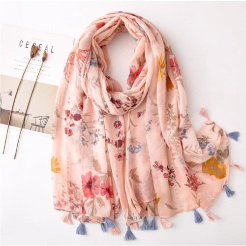 2021 Newest Flower Tassels Scarf Shawls With Beads Women Fashion Muslim Cotton Head Wraps Large Size Headscarf 1PC Retail