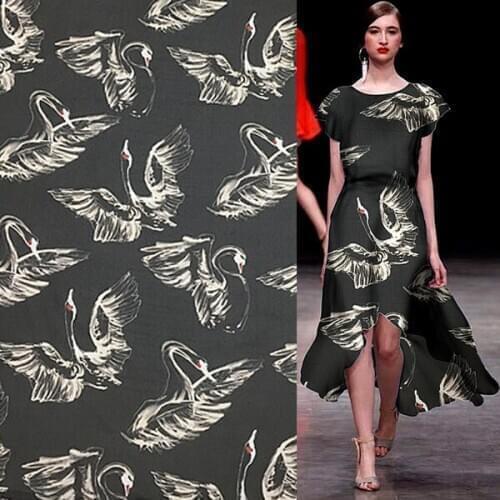 Animal design big print black pure silk georgette gauze silk fabric soft for dress,SCG631