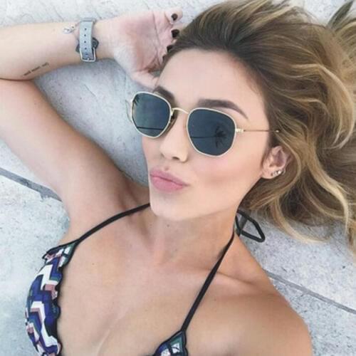 Blue yellow red green tinted sunglasses women small frame polygon brand design vintage sun glasses for men retro